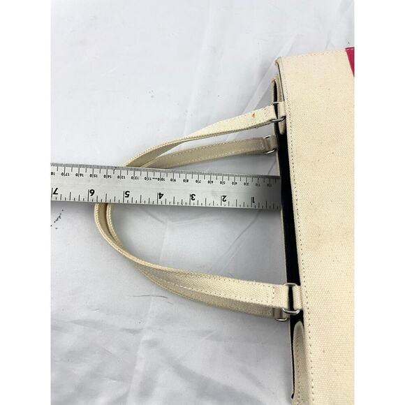 VTG Kate Spade Tote Bag Beige Pink Canvas Handbag Solid Stripe - Picture 7 of 16